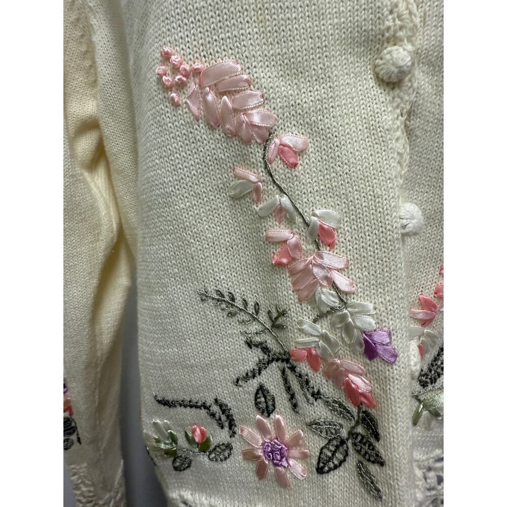 VTG Seventh Avenue Womens L White Floral Knitted Pullover Sweater Crochet Easter - Picture 7 of 7